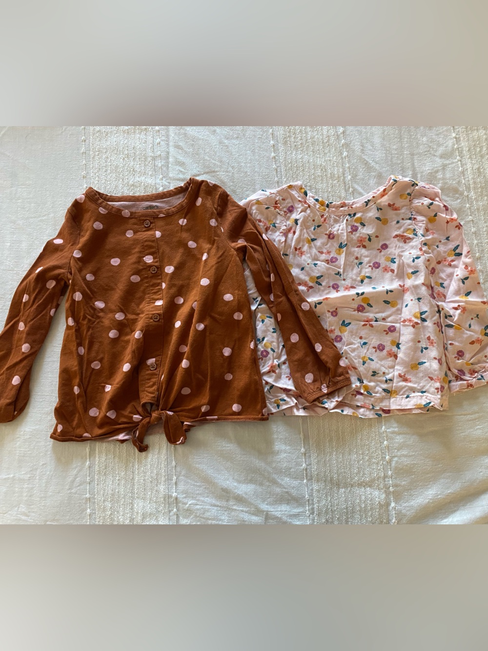 Carter's Brown Polka Dot Tie-Front Top and Art Class Pink Floral Top